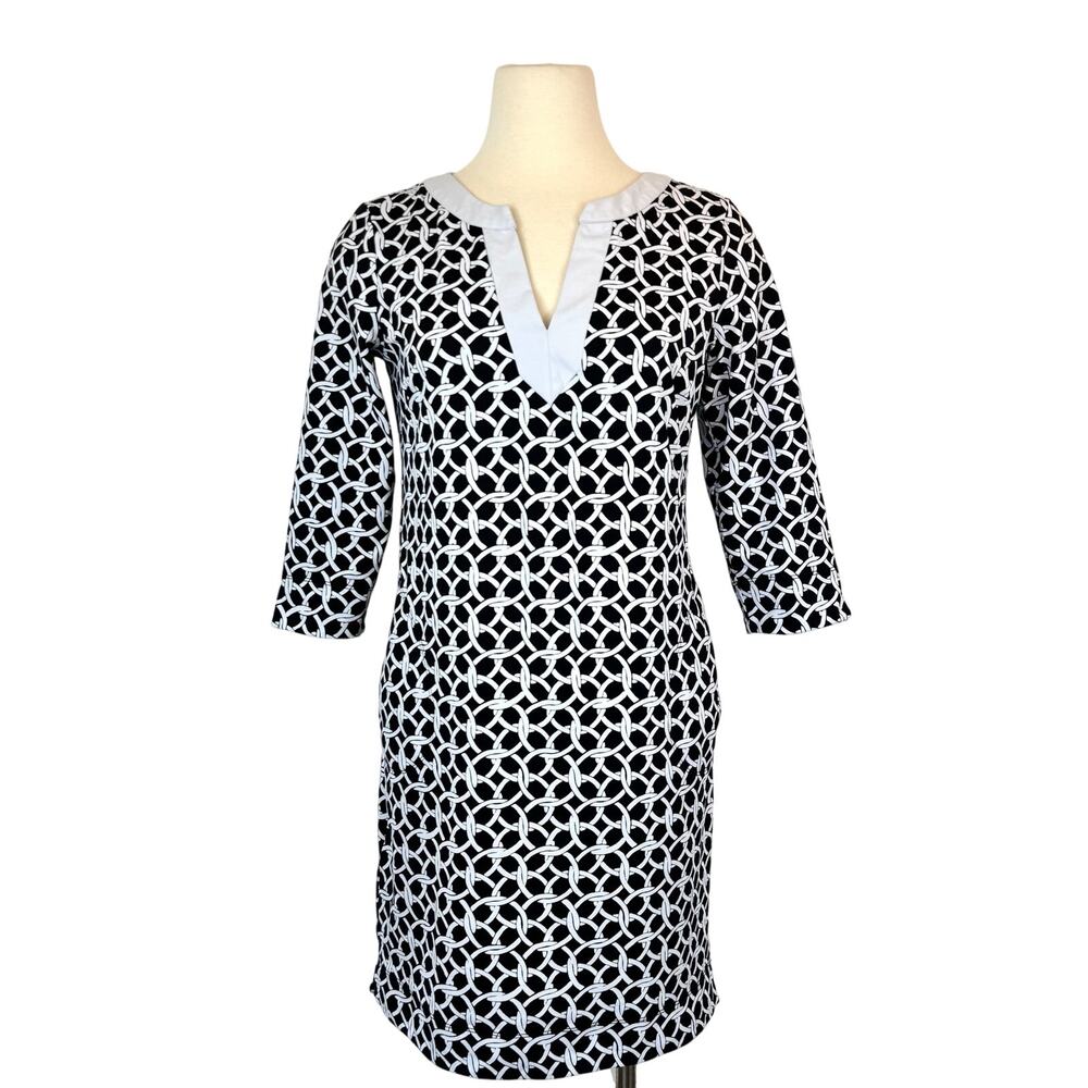 Tommy Bahama IslandZone Stretch Jersey Dress Black/White Chain Link Tile XS